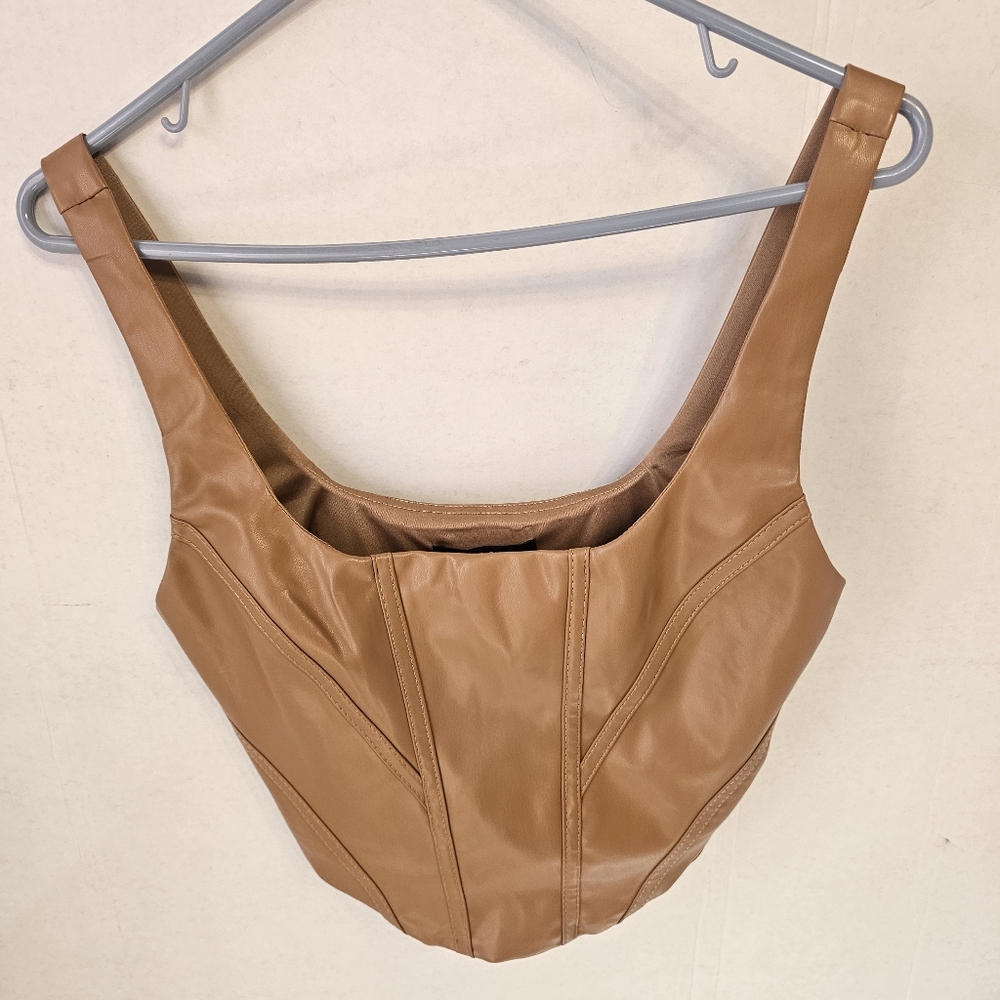Love Tree Brown Faux Leather Corset Crop Top Sz Small